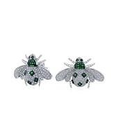 Bling Jewelry Estate Art Deco Style Garden 3D Insect Micro pave Green Cubic Zirconia Queen Bumble Bee Stud Earrings For Women Sterling Silver