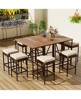 Simplie Fun 10-Piece Outdoor Dining Set with Bar Height Table