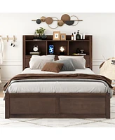 Streamdale Furniture Full Storage Platform Bed With Pull Out Shelves, Twin Trundle And 2 Drawers, Espresso