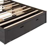 Wood Queen Platform Bed With Storage Headboard, Shoe Rack And 4 Drawers