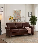 Streamdale Furniture Classic Living Room Nails Sofa Burgundy Faux Leather