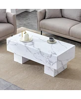 Streamdale Furniture Modern White Coffee Table with Patterns, Perfect for Living Rooms, 43.3"x21.6"x17.2"