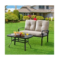 Sugift 2 Pieces Patio Loveseat Bench Table Furniture Set with Cushioned Chair