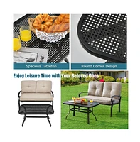 Sugift 2 Pieces Patio Loveseat Bench Table Furniture Set with Cushioned Chair