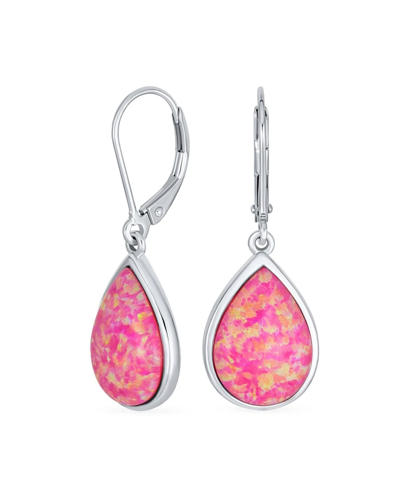 Bling Jewelry Pink Synthetic Opal Pear Shaped Simple Teardrop Dangle Earrings For Women Sterling Silver Lever back