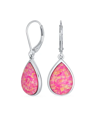 Bling Jewelry Pink Synthetic Opal Pear Shaped Simple Teardrop Dangle Earrings For Women Sterling Silver Lever back