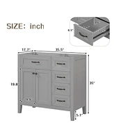 36" Bathroom Vanity without Sink, Cabinet Base Only, Bathroom Cabinet with Drawers, Solid Frame and Mdf Board, Black