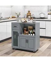 Givimo Rolling Kitchen Island with Wheels Drawer and Glass Door Cabinet