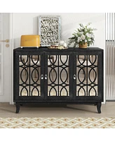 Streamdale Furniture Sideboard With Glass Doors, 3 Door Mirrored Buffet Cabinet With Handle For Living Room