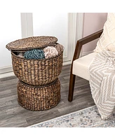 Jonathan Y Bhola 18" Hourglass Handwoven Hyacinth Storage Accent Table with Lid