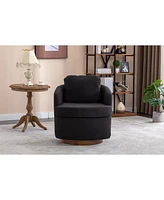 Streamdale Furniture Boucle Fabric Swivel Accent Chair With Soild Wood Round Brown Base Leg