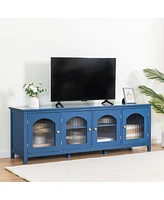 Streamdale Furniture 71" Stylish Tv Cabinet in Antique Blue, Solid Wood Frame, Glass Door & Metal Handle