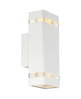 Sky ridge Modern Outdoor Wall Light Fixture White 2-Light Up Down 10 1/2" Clear Glass Inserts for Exterior Barn Deck House Porch Yard Patio Outside Ga