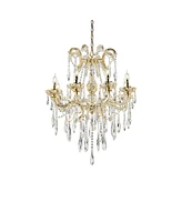 35" Tall" Luminere" 8 Led Light Chandelier With Crystals, Matte Gold And Crystal