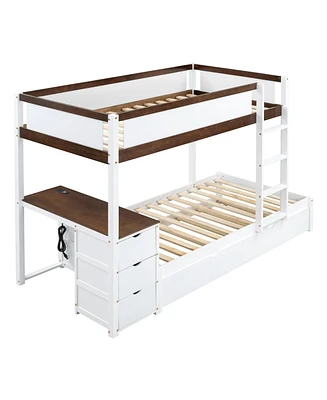 Simplie Fun Twin Over Twin Bunk Bed With Twin Size Trundle, Storage And Desk