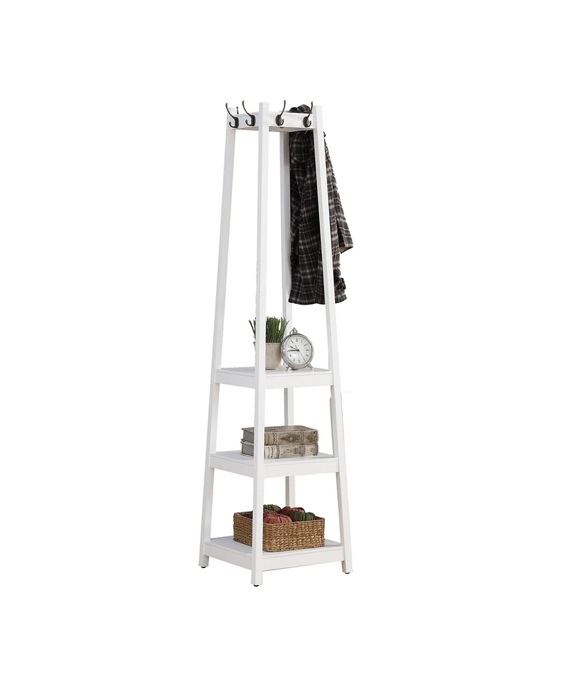 Streamdale Furniture Coat Rack w/ 3-Tier Storage Shelves in White Finish