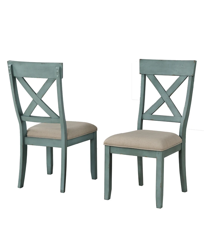 Simplie Fun Wood Cross Back Upholstered Dining Chairs, Set Of 2, Antique Blue