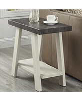 Two-Tone Wood Shelf Side Table in Weathered Charcoal and Beige