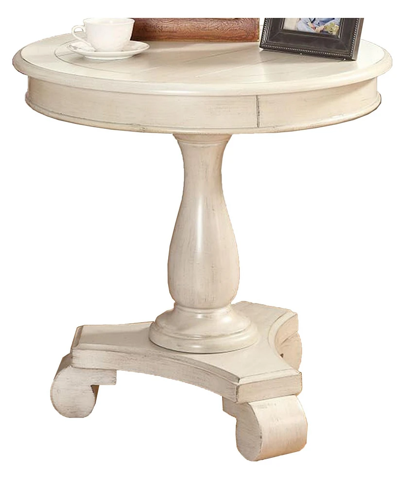 Simplie Fun Round Wood Pedestal Side Table, White