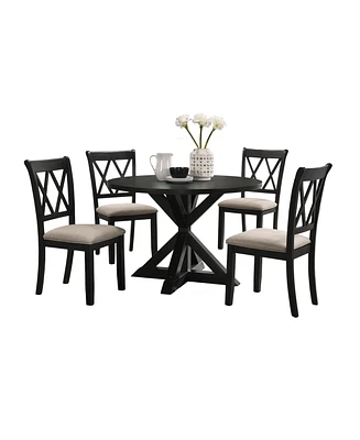 Simplie Fun indvale Cross-Buck Wood 5-Piece Dining Set in Black