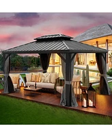 Streamdale Furniture 10x12ft Hardtop Gazebo with Netting & Curtain