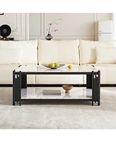 Streamdale Furniture Chic and Functional Wood and Metal Coffee Table with Dual-Tier Shelves