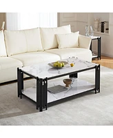 Streamdale Furniture Chic and Functional Wood and Metal Coffee Table with Dual-Tier Shelves