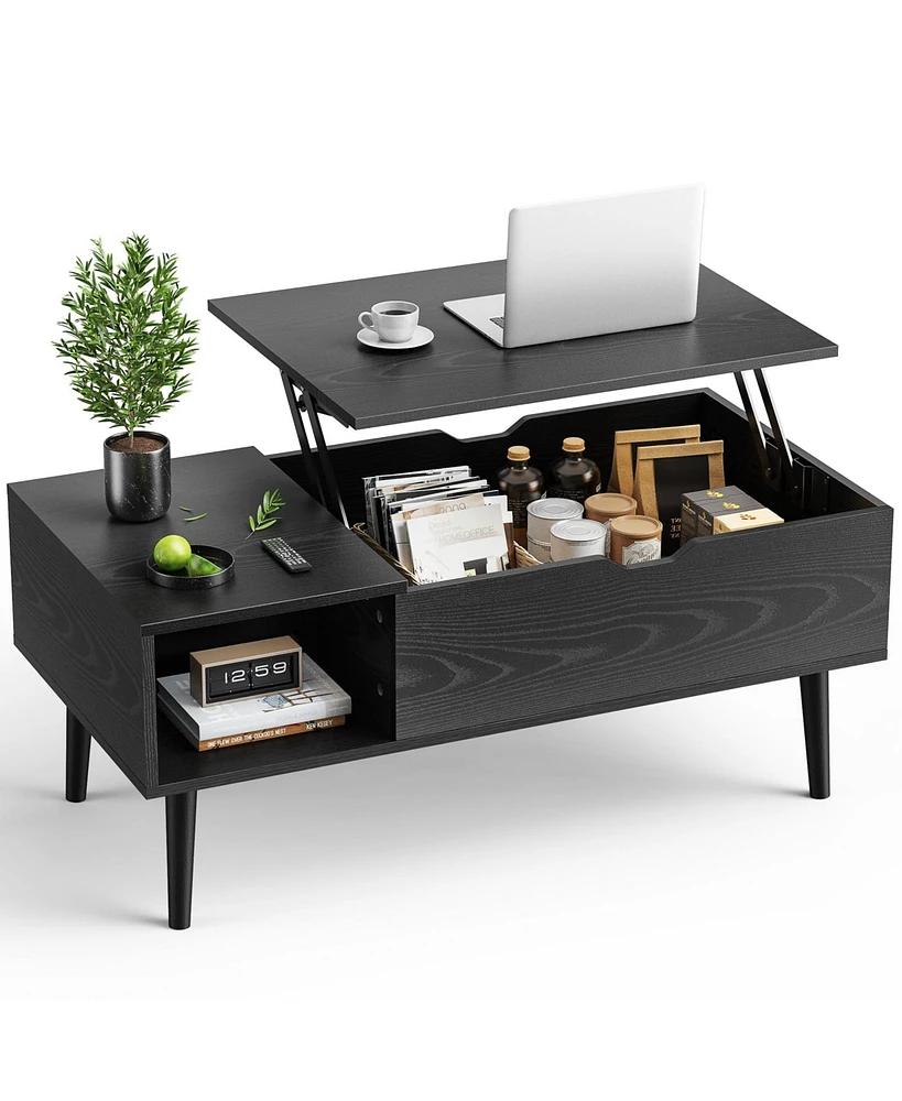 Simplie Fun Multifunctional 2-in-1 Folding Coffee Table with Hidden Storage, Lifting Desk