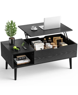 Simplie Fun Multifunctional 2-in-1 Folding Coffee Table with Hidden Storage, Lifting Desk