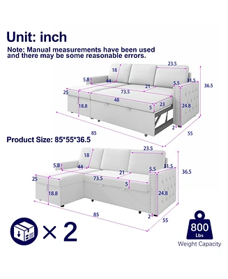 Simplie Fun Spacious 2-Pack Sofa Bed with Storage Chaise and Comfortable Cushions