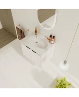 Sleek White Diamond-Pattern Vanity with Drop-Shaped Resin Sink and Metal Handles