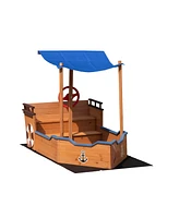 Streamdale Furniture Pirate Ship Sandbox with Cover, Rudder, Storage Bench, and Seat