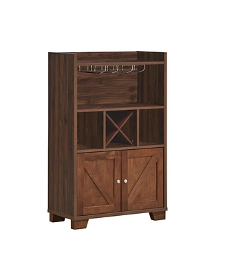 Simplie Fun Rustic Farmhouse Wine Cabinet with Storage and Wine Rack