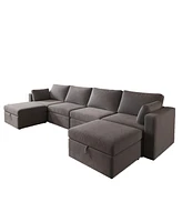 Simplie Fun Luxurious Velvet U-Shape Sectional Sofa with Storage