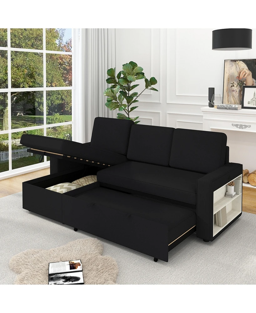 85.8" Pull Out Sleeper Sofa with Storage & Usb Port