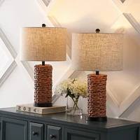 Jonathan Y Elicia 25" Coastal Water Hyacinth Led Table Lamp, Dark Brown (Set of 2)