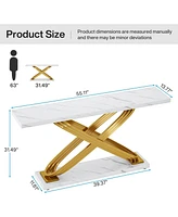 Tribesigns 55 Inch Modern Console Table, Faux Marble Gold Entryway Table Behind Sofa Couch, Narrow Rectangular Sofa Table for Living Room, Bedroom, Fr