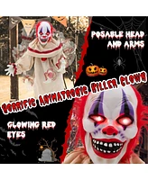 Givimo 5 Ft Grins Animatronic Killer Clown Halloween Decoration with Glowing Red Eyes