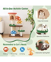 Givimo 4-In-1 Mushroom Cat Tree with Condo Spring Ball and Sisal Posts