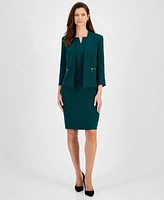 Kasper Womens Stretch Crepe Sheath Dress Open Front Jacket