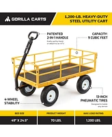 Gorilla Carts Steel Utility Cart, 7 Cu Ft Garden Wagon w/Removable Sides, Yellow