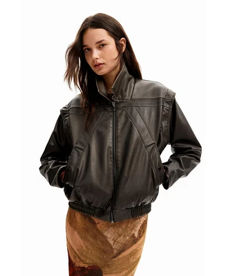 Desigual Women's Leather-effect detachable sleeve jacket