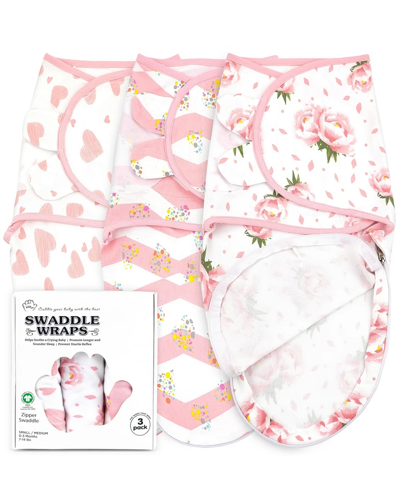 Bublo Baby Girls Swaddle Sleep Sacks with Zipper, 3 Pack Newborn