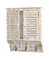 Slickblue White Washed Wall Cabinet with Hooks - Rustic Storage for Entryway or Bathroom