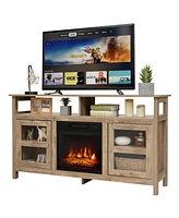 Gymax 58'' Fireplace Tv Stand W/18'' 1400W Electric Fireplace up to 65'' Natural