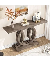 Tribesigns 55 inches Console Table with Unique Base, Farmhouse Hallway Table, Wooden Entryway Modern Sofa for Living Room, Long Ac