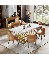 Tribesigns Modern Dining Table, 63 inch Faux Marble Wood Kitchen Table for 6 People, Rectangular Dinner Room Table with Geometric Frame for Kitchen, D