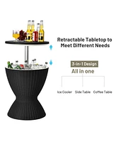 Sugift 3 Pieces Outdoor Rattan Bar Table with Extendable Tabletop