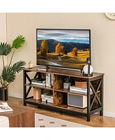 Gymax Tv Stand for TVs up to 55'' Entertainment Center w/ Storage Shelves Rustic Brown