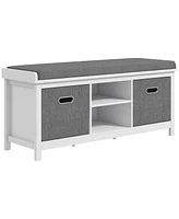 Homcom Storage Shoe Bench with Cushion, Fabric Drawers for Entryway, White